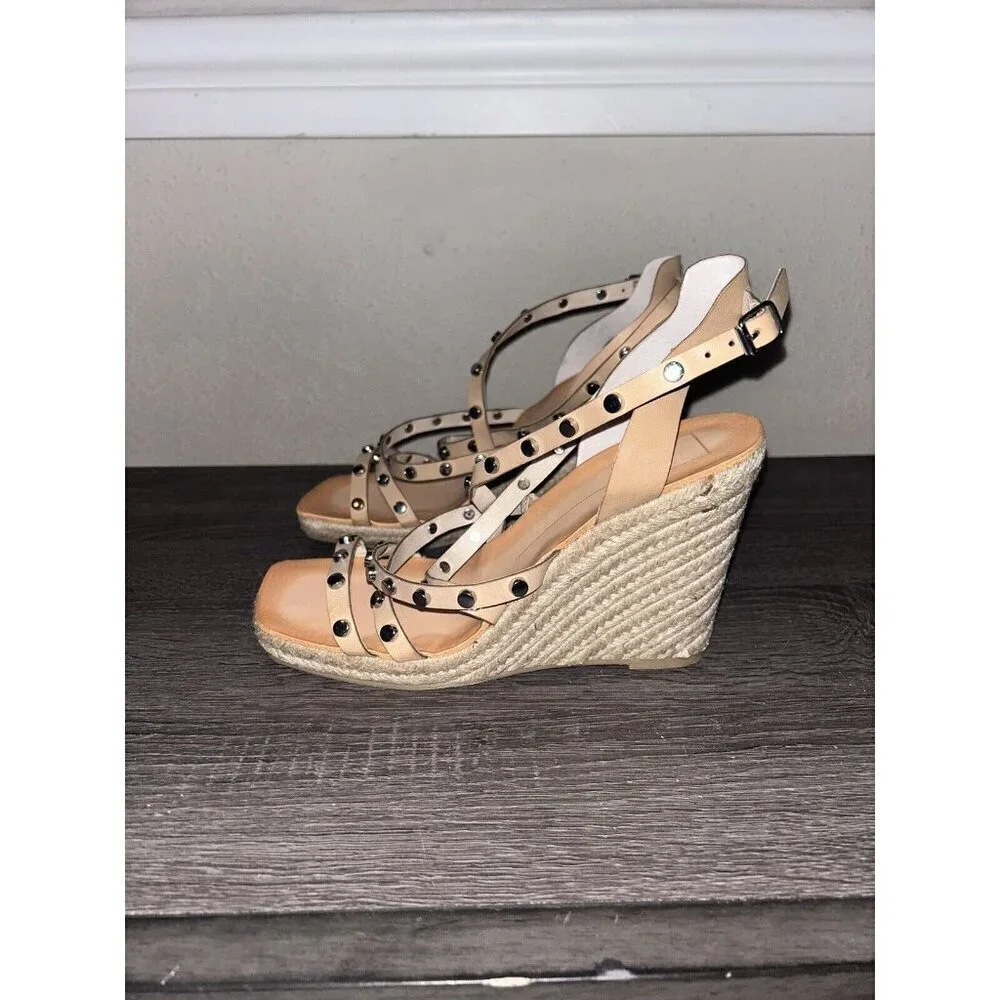 Dolce Vita Maxton Tan Espadrille Strappy Studded Square Wedge Sandals Size 9